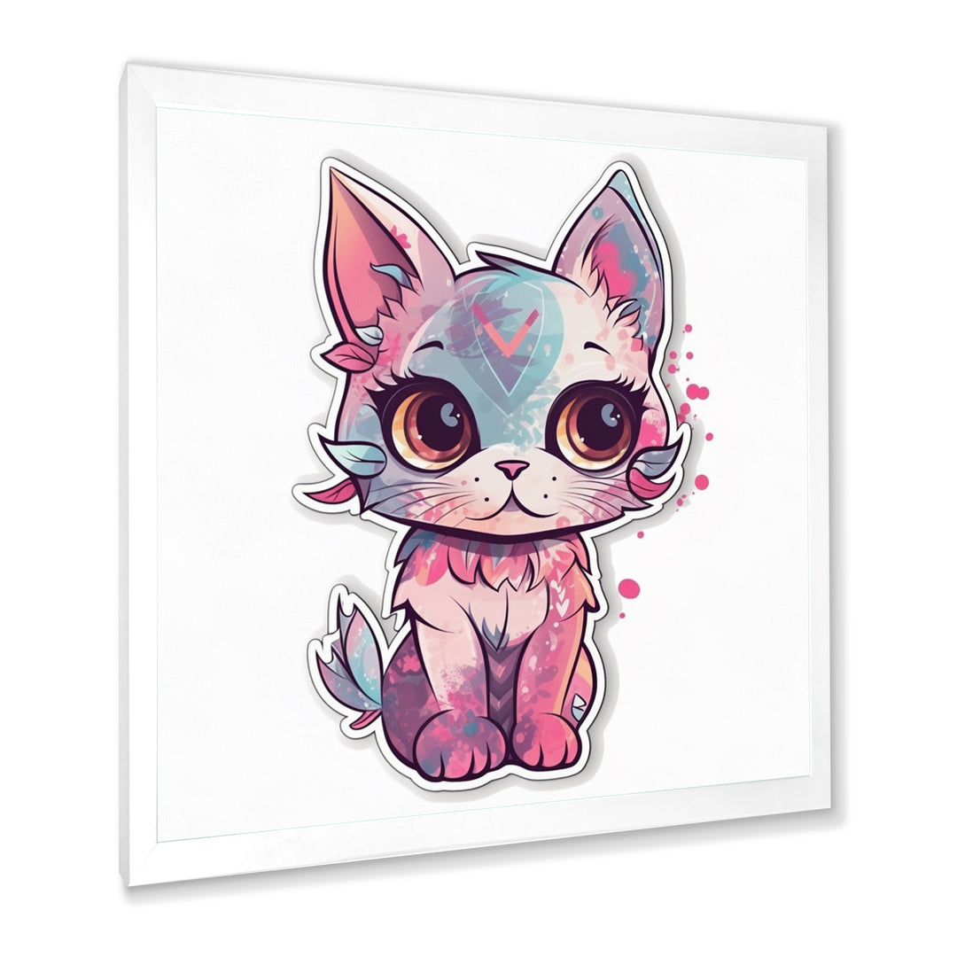 Pink Cute Kitten Cat Illustration - Cat Wall Decor