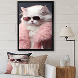 White Cat In Pink Fur Felline Attitude - Cat Wall Art Prints