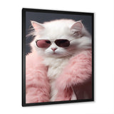 White Cat In Pink Fur Felline Attitude - Cat Wall Art Prints