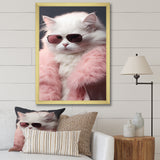 White Cat In Pink Fur Felline Attitude - Cat Wall Art Prints