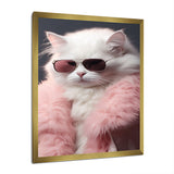 White Cat In Pink Fur Felline Attitude - Cat Wall Art Prints