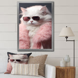 White Cat In Pink Fur Felline Attitude - Cat Wall Art Prints