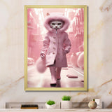 White Fashionista Cat In Pink Coat - Pink Cat Wall Art