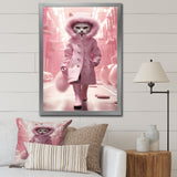 White Fashionista Cat In Pink Coat - Pink Cat Wall Art