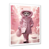 White Fashionista Cat In Pink Coat - Pink Cat Wall Art