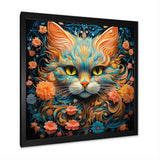 Magical Amber And Teal Cat With Flowers - Cat Living Room Wall Art