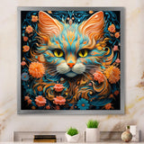 Magical Amber And Teal Cat With Flowers - Cat Living Room Wall Art