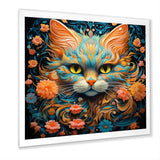 Magical Amber And Teal Cat With Flowers - Cat Living Room Wall Art