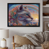Magical Rainbow Cat With Flowers - Cat Wall Decor