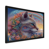 Magical Rainbow Cat With Flowers - Cat Wall Decor