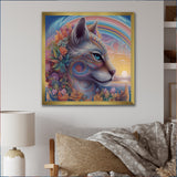 Magical Rainbow Cat With Flowers - Cat Wall Decor