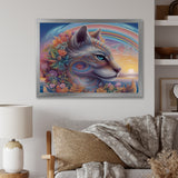 Magical Rainbow Cat With Flowers - Cat Wall Decor
