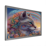Magical Rainbow Cat With Flowers - Cat Wall Decor