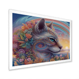 Magical Rainbow Cat With Flowers - Cat Wall Decor