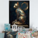 Glam Statue Of Teal And Gold Majestic Cat - Cat Wall Art Prints