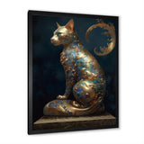 Glam Statue Of Teal And Gold Majestic Cat - Cat Wall Art Prints