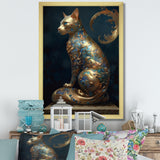 Glam Statue Of Teal And Gold Majestic Cat - Cat Wall Art Prints