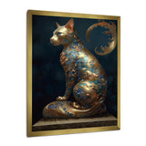 Glam Statue Of Teal And Gold Majestic Cat - Cat Wall Art Prints