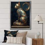 Glam Statue Of Teal And Gold Majestic Cat - Cat Wall Art Prints