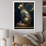 Glam Statue Of Teal And Gold Majestic Cat - Cat Wall Art Prints