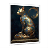 Glam Statue Of Teal And Gold Majestic Cat - Cat Wall Art Prints