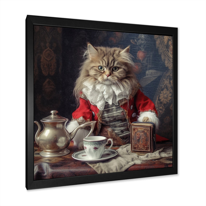 Siberian White Cat Wearing Elegant Costume - Cat Wall Art Prints