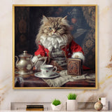 Siberian White Cat Wearing Elegant Costume - Cat Wall Art Prints