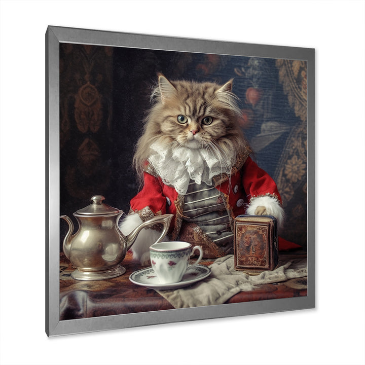 Siberian White Cat Wearing Elegant Costume - Cat Wall Art Prints