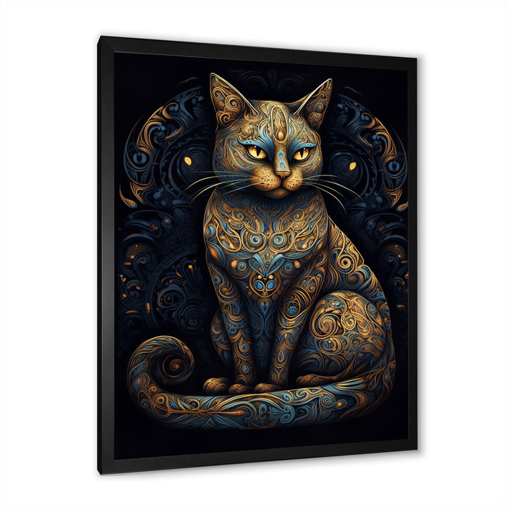 Blue Glamorous Retro Gold Cat - Blue Cat Wall Art