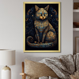 Blue Glamorous Retro Gold Cat - Blue Cat Wall Art