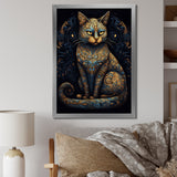 Blue Glamorous Retro Gold Cat - Blue Cat Wall Art