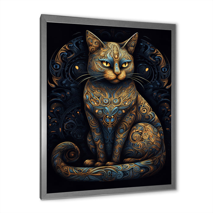 Blue Glamorous Retro Gold Cat - Blue Cat Wall Art
