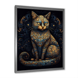 Blue Glamorous Retro Gold Cat - Blue Cat Wall Art
