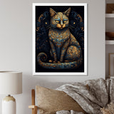 Blue Glamorous Retro Gold Cat - Blue Cat Wall Art