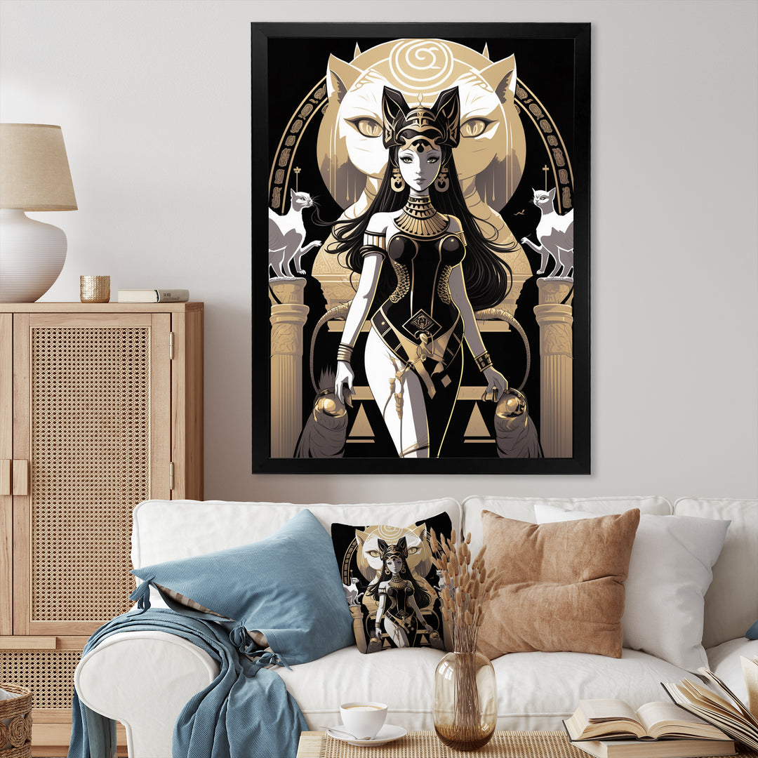 Glamorous Goddess White Cats Retro Illustration - Cat Home Decor Art