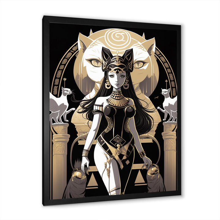 Glamorous Goddess White Cats Retro Illustration - Cat Home Decor Art