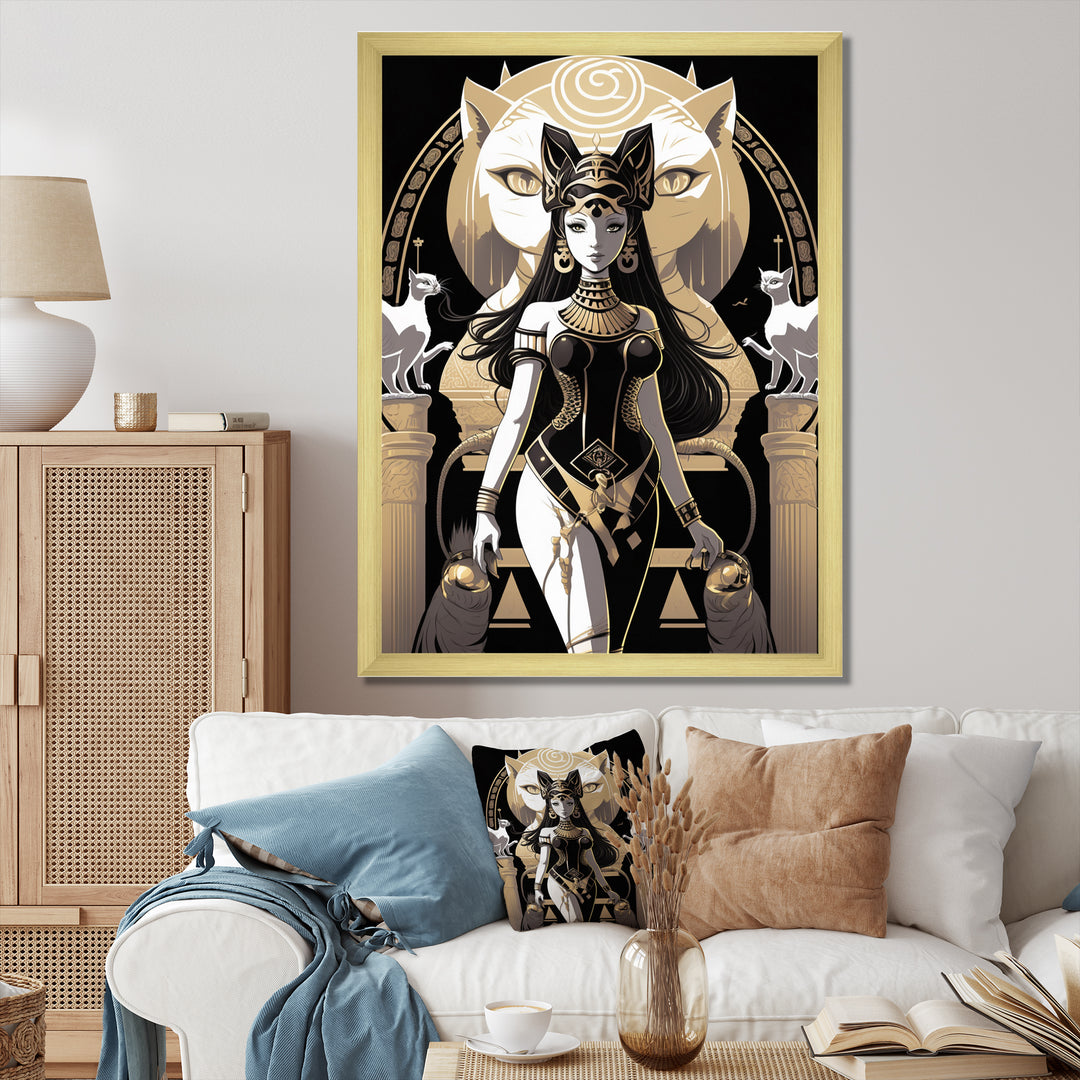 Glamorous Goddess White Cats Retro Illustration - Cat Home Decor Art