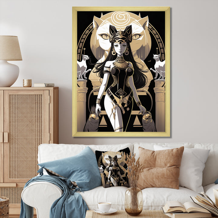Glamorous Goddess White Cats Retro Illustration - Cat Home Decor Art