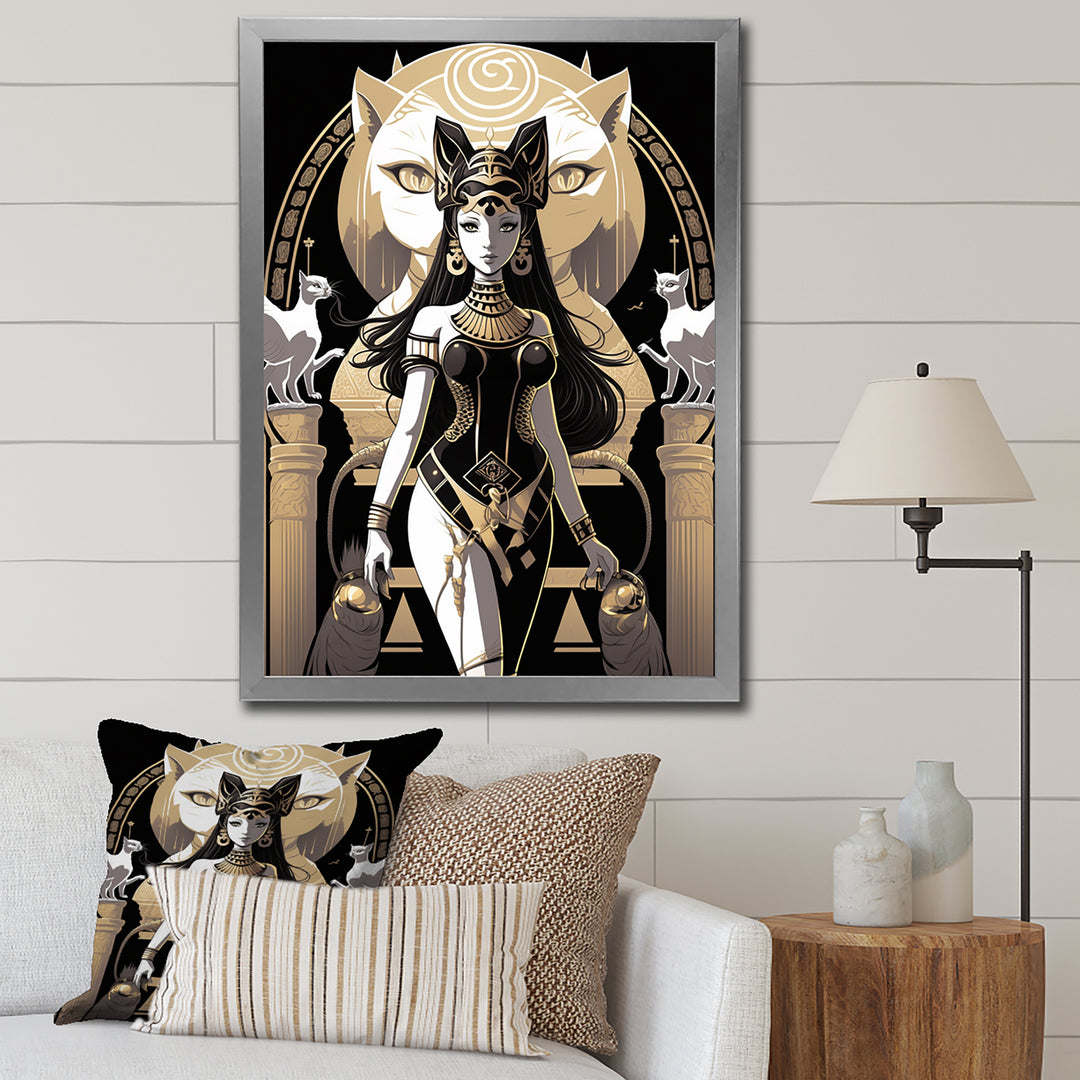 Glamorous Goddess White Cats Retro Illustration - Cat Home Decor Art