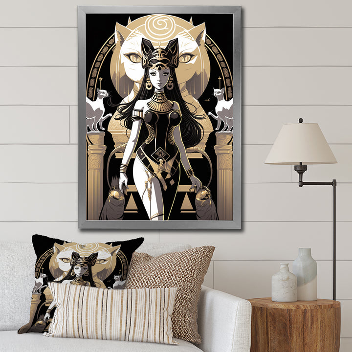 Glamorous Goddess White Cats Retro Illustration - Cat Home Decor Art