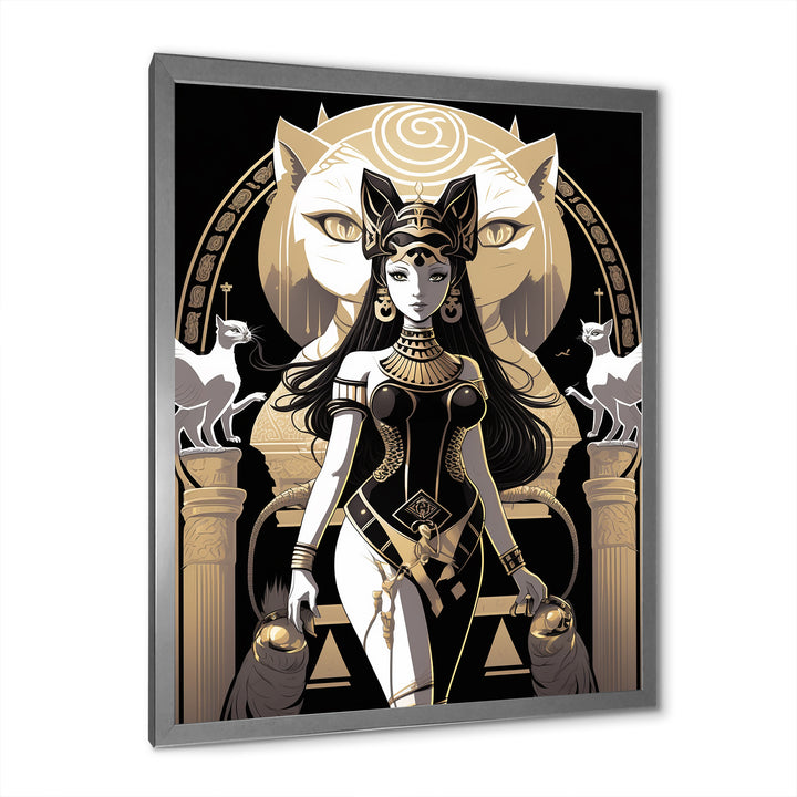 Glamorous Goddess White Cats Retro Illustration - Cat Home Decor Art