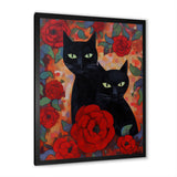 Two Black Cats With Red Roses Painting - Cat Canvas Wall Art