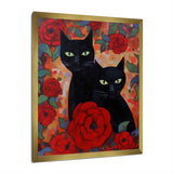 Two Black Cats With Red Roses Painting - Cat Canvas Wall Art