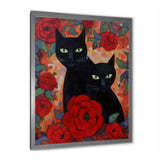 Two Black Cats With Red Roses Painting - Cat Canvas Wall Art