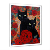 Two Black Cats With Red Roses Painting - Cat Canvas Wall Art