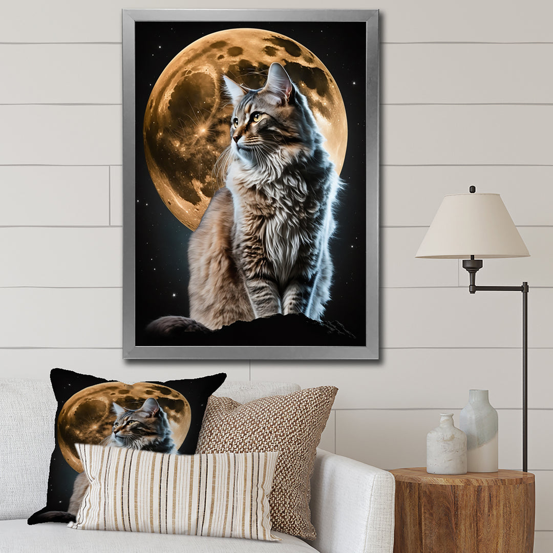 Majestic Cat Under The Full Moon - Cat Home Decor Art
