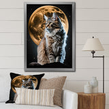 Majestic Cat Under The Full Moon - Cat Home Decor Art