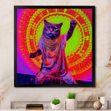 Rave Cat In Pink Neon - Cat Living Room Wall Art