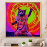 Rave Cat In Pink Neon - Cat Living Room Wall Art