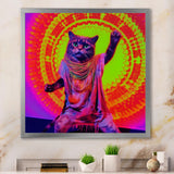 Rave Cat In Pink Neon - Cat Living Room Wall Art